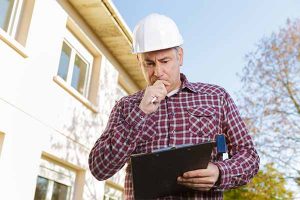 Seaside Park real estate,  Home inspector shown with white hard hat and clipboard